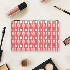 Coral And White Kitchen Utensils Pattern Cosmetic Bag (medium)  by GardenOfOphir