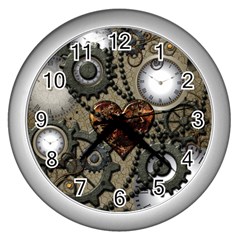 Steampunk With Heart Wall Clocks (silver)  by FantasyWorld7