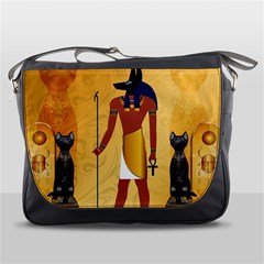 Anubis, Ancient Egyptian God Of The Dead Rituals  Messenger Bags by FantasyWorld7