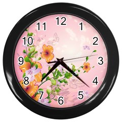 Beautiful Flowers On Soft Pink Background Wall Clocks (black) by FantasyWorld7