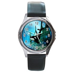 Orca Swimming In A Fantasy World Round Metal Watches by FantasyWorld7