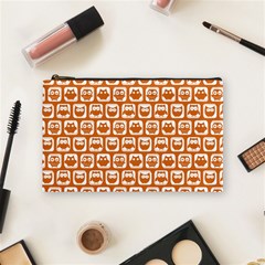 Orange And White Owl Pattern Cosmetic Bag (medium)  by GardenOfOphir