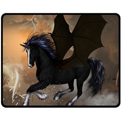 Awesome Dark Unicorn With Clouds Double Sided Fleece Blanket (medium)  by FantasyWorld7