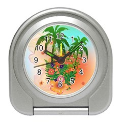 Tropical Design With Palm And Flowers Travel Alarm Clocks by FantasyWorld7