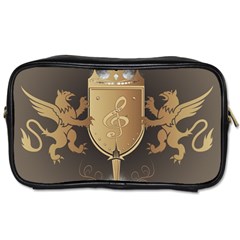 Music, Clef On A Shield With Liions And Water Splash Toiletries Bags by FantasyWorld7