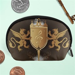 Music, Clef On A Shield With Liions And Water Splash Accessory Pouches (large)  by FantasyWorld7