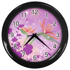 Wonderful Flowers On Soft Purple Background Wall Clocks (black) by FantasyWorld7