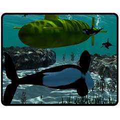 Submarine With Orca Double Sided Fleece Blanket (medium)  by FantasyWorld7