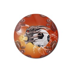 Soccer With Skull And Fire And Water Splash Rubber Coaster (round)  by FantasyWorld7