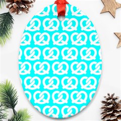 Aqua Pretzel Illustrations Pattern Oval Ornament (two Sides) by GardenOfOphir