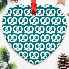 Teal Pretzel Illustrations Pattern Heart Ornament (2 Sides) by GardenOfOphir