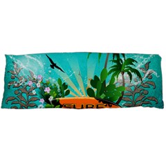 Surfboard With Palm And Flowers Body Pillow Cases (dakimakura)  by FantasyWorld7