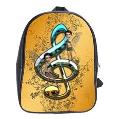 Music, Clef With Fairy And Floral Elements School Bags(large)  by FantasyWorld7