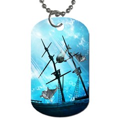 Underwater World With Shipwreck And Dolphin Dog Tag (two Sides) by FantasyWorld7