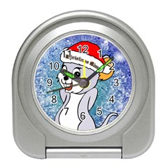 Funny Cute Christmas Mouse With Christmas Tree And Snowflakses Travel Alarm Clocks by FantasyWorld7