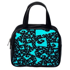 Teal On Black Funky Fractal Classic Handbags (one Side) by KirstenStar