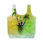 Surfing, Surfboarder With Palm And Flowers And Decorative Floral Elements Full Print Recycle Bags (M)  Back