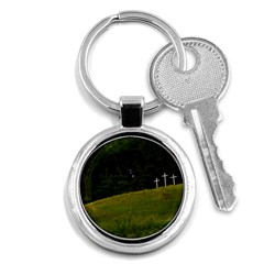 Three Crosses On A Hill Key Chains (round)  by trendistuff