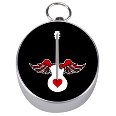 Flying Heart Guitar Silver Compass by waywardmuse