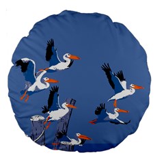 Abstract Pelicans Seascape Tropical Pop Art Large 18  Premium Round Cushions by WaltCurleeArt