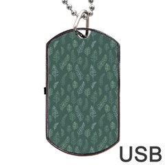 Whimsical Feather Pattern, Forest Green Dog Tag Usb Flash (one Side) by Zandiepants