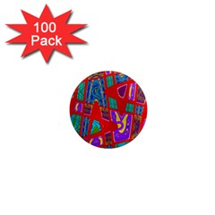 Bright Red Mod Pop Art 1  Mini Magnets (100 Pack)  by BrightVibesDesign