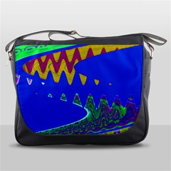 Colorful Wave Blue Abstract Messenger Bags by BrightVibesDesign