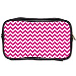 Hot Pink & White Zigzag Pattern Toiletries Bag (Two Sides) Front