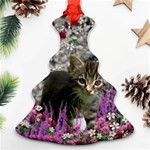 Emma In Flowers I, Little Gray Tabby Kitty Cat Christmas Tree Ornament (2 Sides) Back