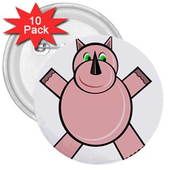 Pink Rhino 3  Buttons (10 Pack)  by Valentinaart