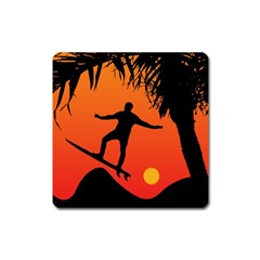 Man Surfing At Sunset Graphic Illustration Square Magnet by dflcprints