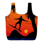 Man Surfing at Sunset Graphic Illustration Full Print Recycle Bags (L)  Front