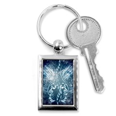 Music, Decorative Clef With Floral Elements In Blue Colors Key Chains (rectangle)  by FantasyWorld7