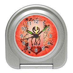 Cute Giraffe In Love With Heart And Floral Elements Travel Alarm Clocks by FantasyWorld7