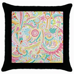 Hippie Flowers Pattern, Pink Blue Green, Zz0101 Throw Pillow Case (black) by Zandiepants