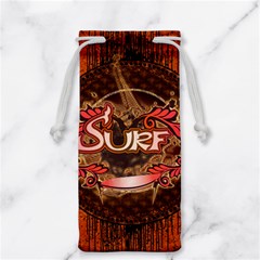 Surfing, Surfboard With Floral Elements  And Grunge In Red, Black Colors Jewelry Bags by FantasyWorld7