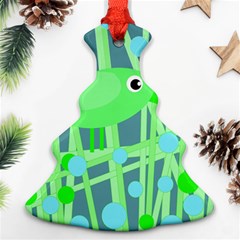 Green Bird Christmas Tree Ornament (2 Sides) by Valentinaart