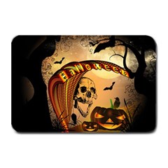 Halloween, Funny Pumpkin With Skull And Spider In The Night Plate Mats by FantasyWorld7