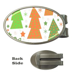 Christmas Design - Green And Orange Money Clips (oval)  by Valentinaart