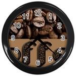 Funny Coffee Beans Brown Typography Wall Clocks (Black) Front