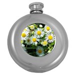 White summer flowers oil painting art Round Hip Flask (5 oz) Front