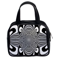 Black And White Ornamental Flower Classic Handbags (2 Sides) by designworld65