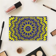 Yellow Blue Gold Mandala Cosmetic Bag (medium)  by designworld65