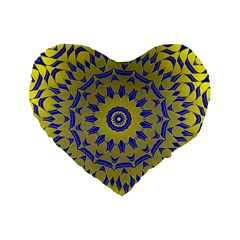 Yellow Blue Gold Mandala Standard 16  Premium Heart Shape Cushions by designworld65