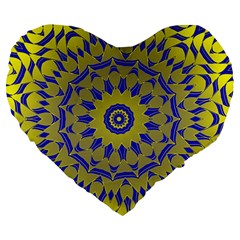 Yellow Blue Gold Mandala Large 19  Premium Heart Shape Cushions by designworld65