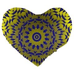 Yellow Blue Gold Mandala Large 19  Premium Flano Heart Shape Cushions by designworld65