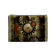 Wonderful Steampunk Design With Clocks And Gears Cosmetic Bag (medium)  by FantasyWorld7