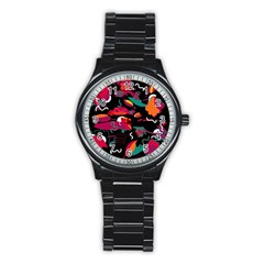 Colorful Abstract Art  Stainless Steel Round Watch by Valentinaart