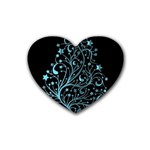 Elegant Blue Christmas Tree Black Background Rubber Coaster (Heart)  Front