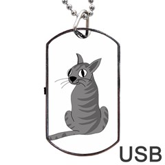 Gray Cat Dog Tag Usb Flash (two Sides)  by Valentinaart